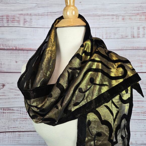 Style & Co Retro Scarf Black Velvet Gold Metallic Whimsigoth Shimmer Holiday NWT - Picture 2 of 10